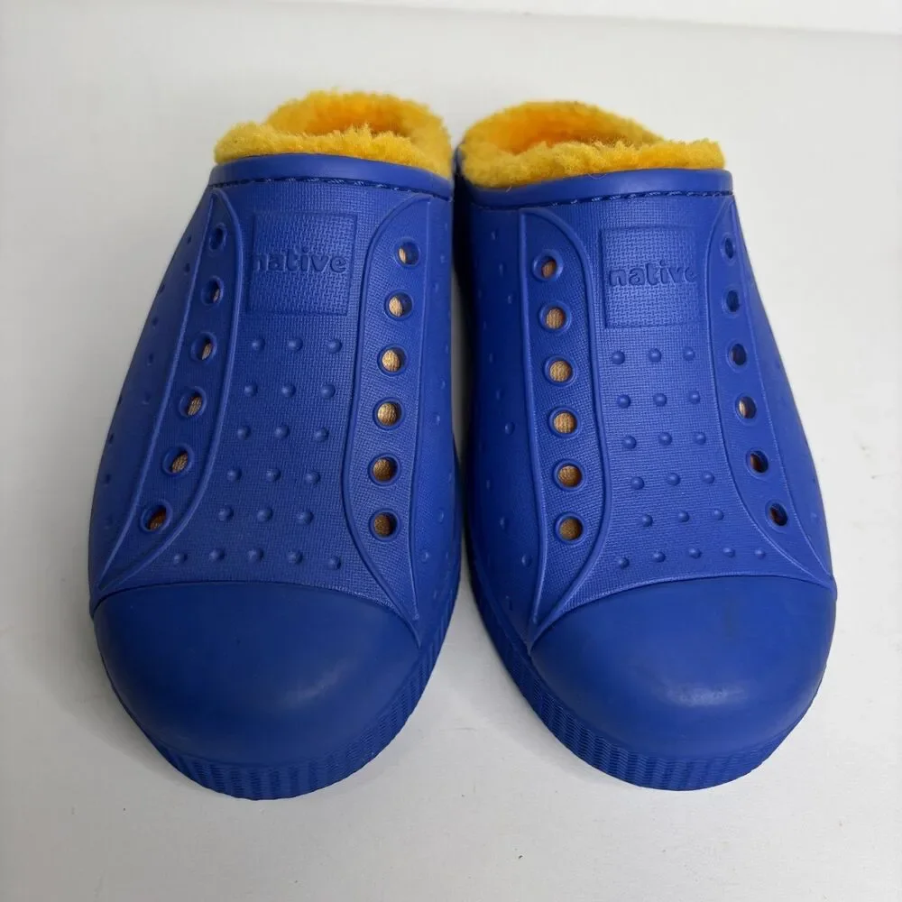 Native Shoes Cozy Jefferson Blue Faux Fur Slip On Cozy Clogs Kids C13